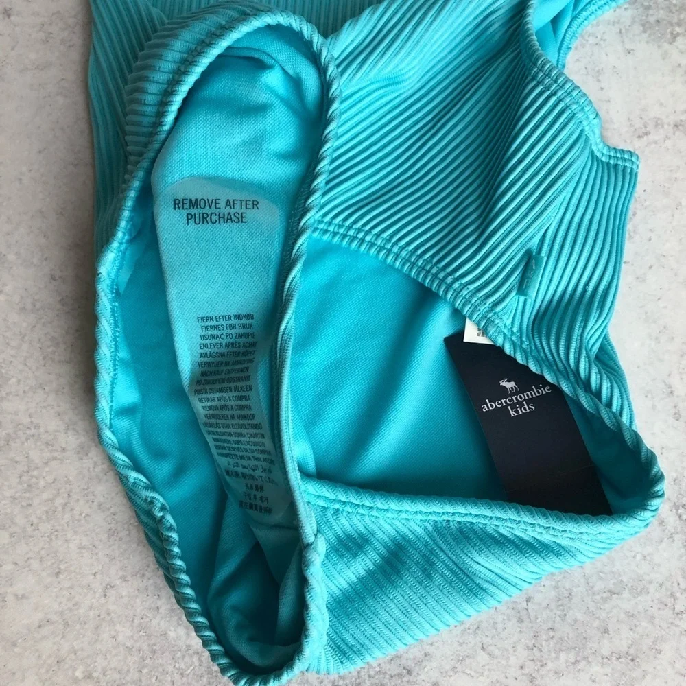 Abercrombie Kids Swimwear One-Shoulder Swimsuit Ribbed Cut Out Teal Size 11/12
